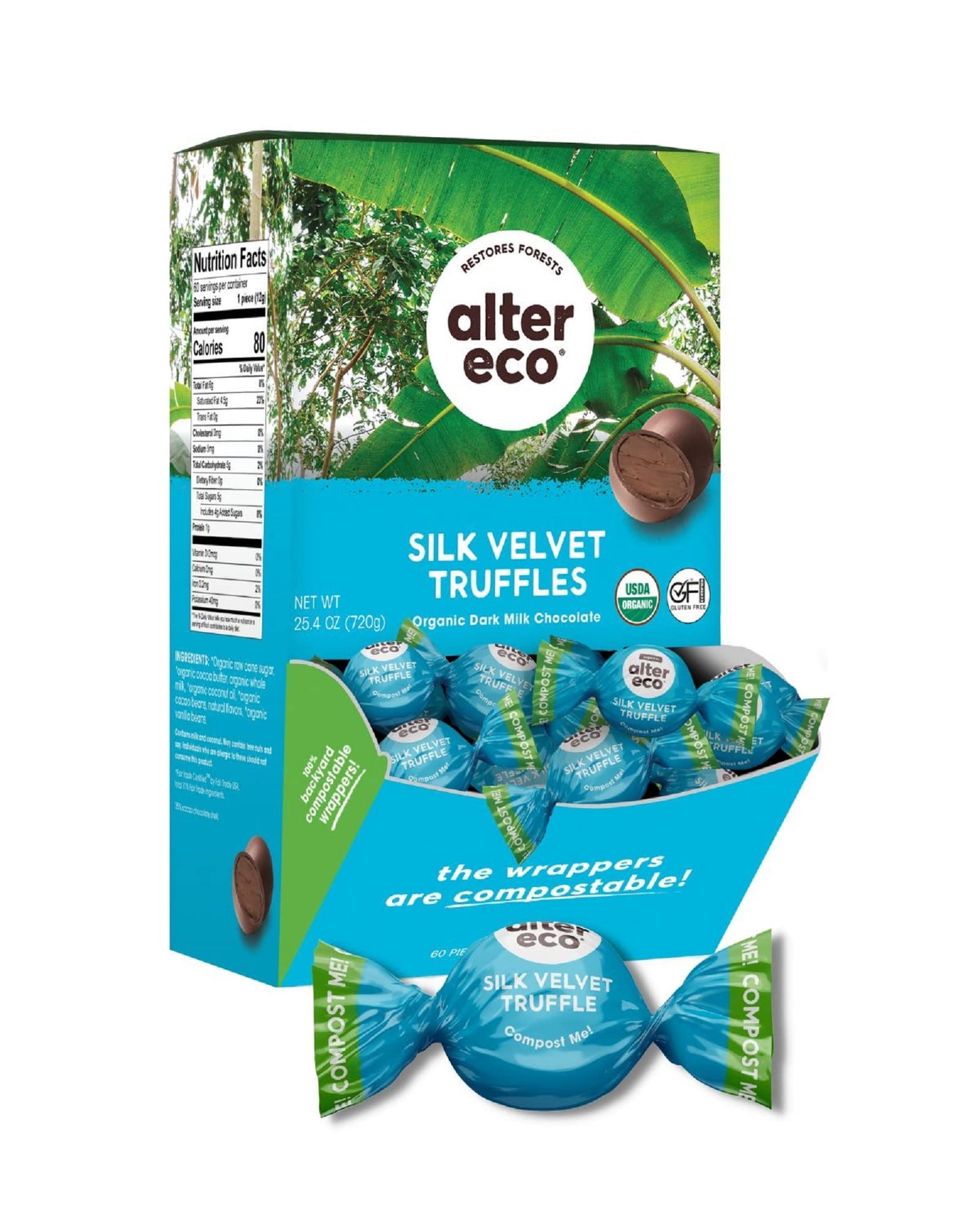 Alter Eco | Silk Velvet Truffles | 39% Pure Dark Cocoa, Fair Trade, Organic, Non-GMO, Gluten Free Dark Chocolate Truffles | 60 T
