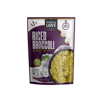 Kitchen & Love Riced Broccoli 8 Oz (6 Pack) | Low Carb & Calorie, Vegan, Ready To Eat Food, Shelf Stable Food, Plant-Based, Past