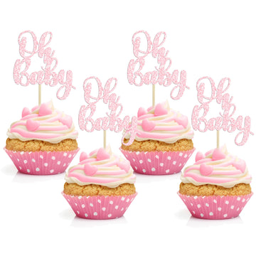 Gyufise 36Pcs Oh Baby Cupcake Toppers Glitter Baby Shower Cupcake Picks For Gender Reveal Baby Shower Kids Boys Girls Birthday P