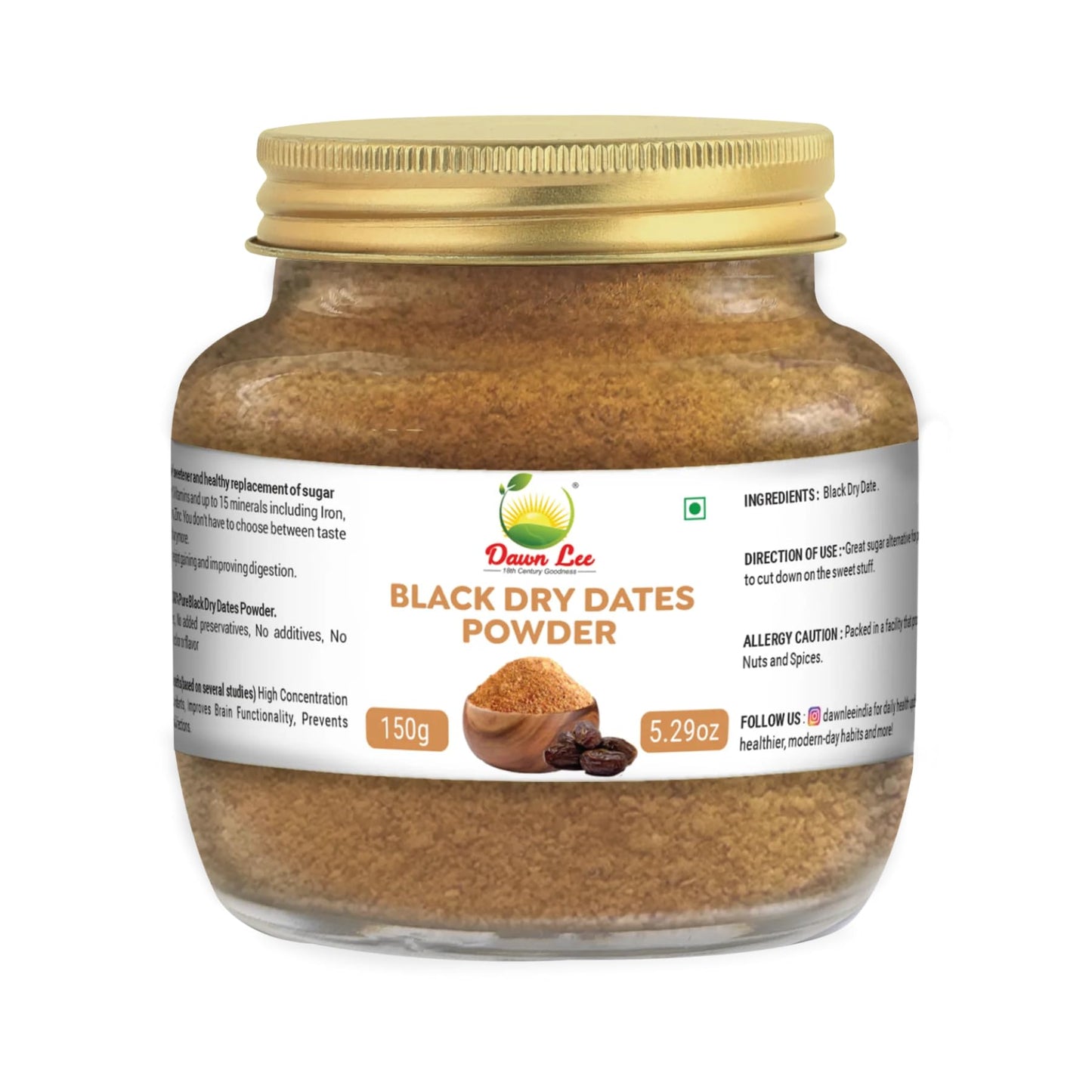 Dawn Lee Black Dry Dates Powder 150 Gms/5.29 Oz | Mejdool Khajur Powder Buy Online Natural Sweetener | Mejdool Khajoor Kharek Po