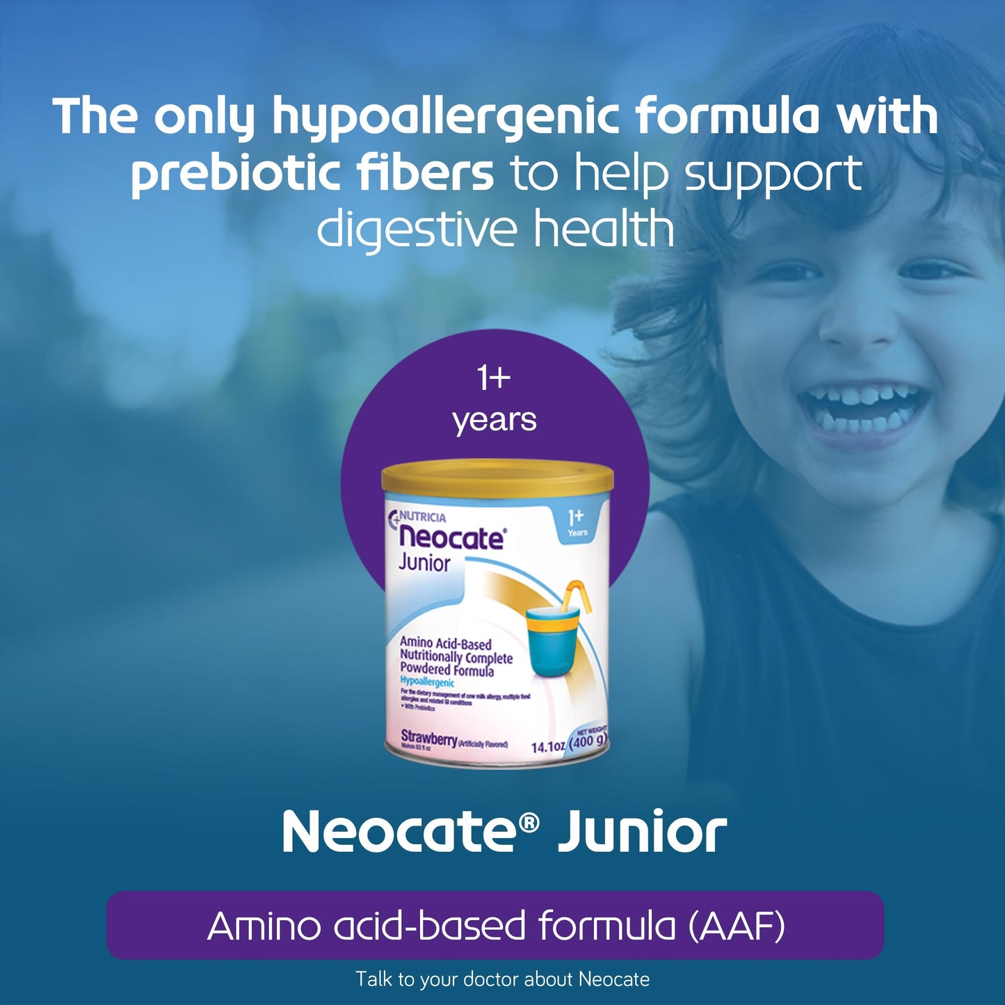 Neocate Junior - Powdered Hypoallergenic, Amino Acid-Based Toddler And Junior Formula - Strawberry - 14.1 Oz Can (Case Of 1)