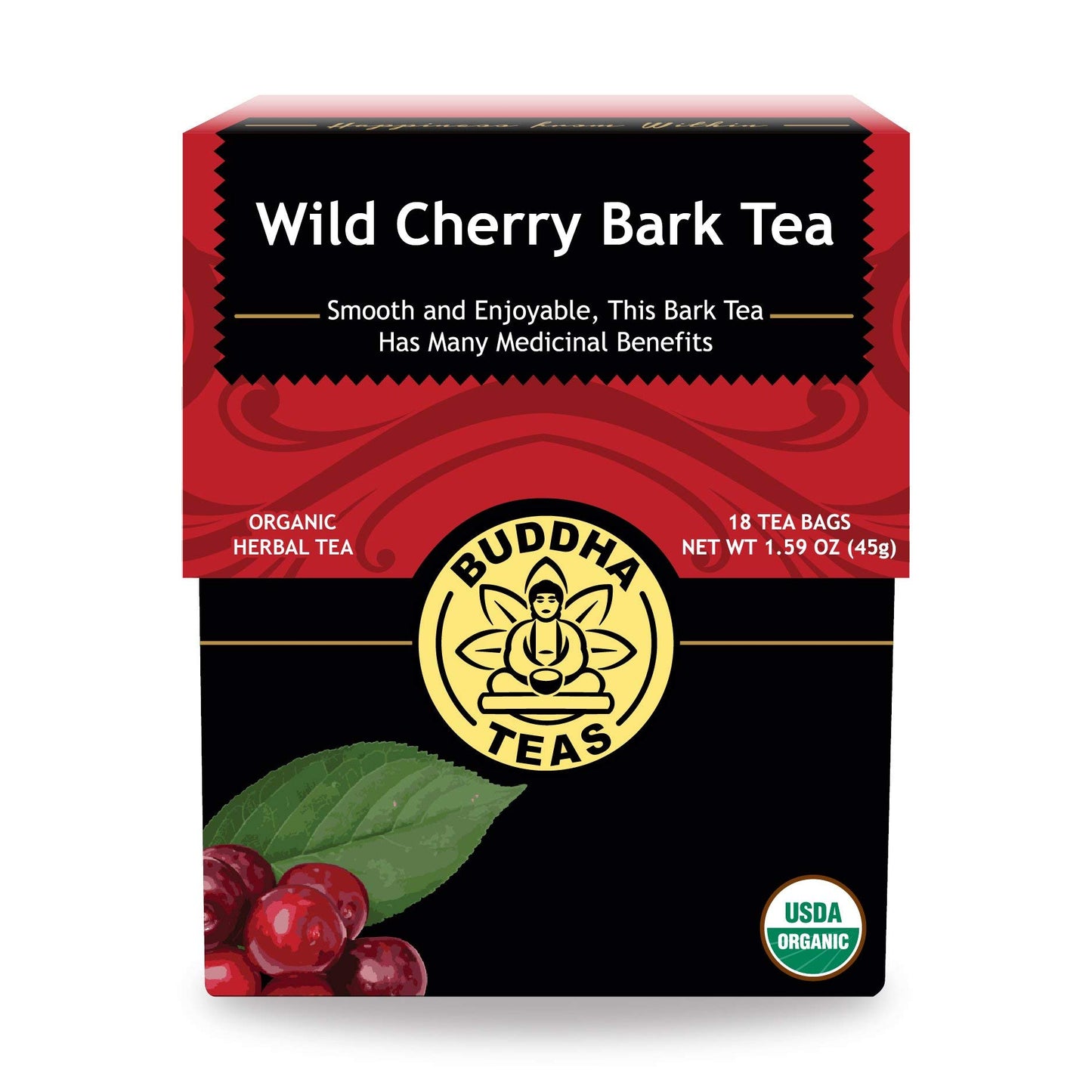 Buddha Teas Organic Wild Cherry Bark Tea - OU Kosher, USDA Organic, CCOF, 18 Bleach-Free Tea Bags