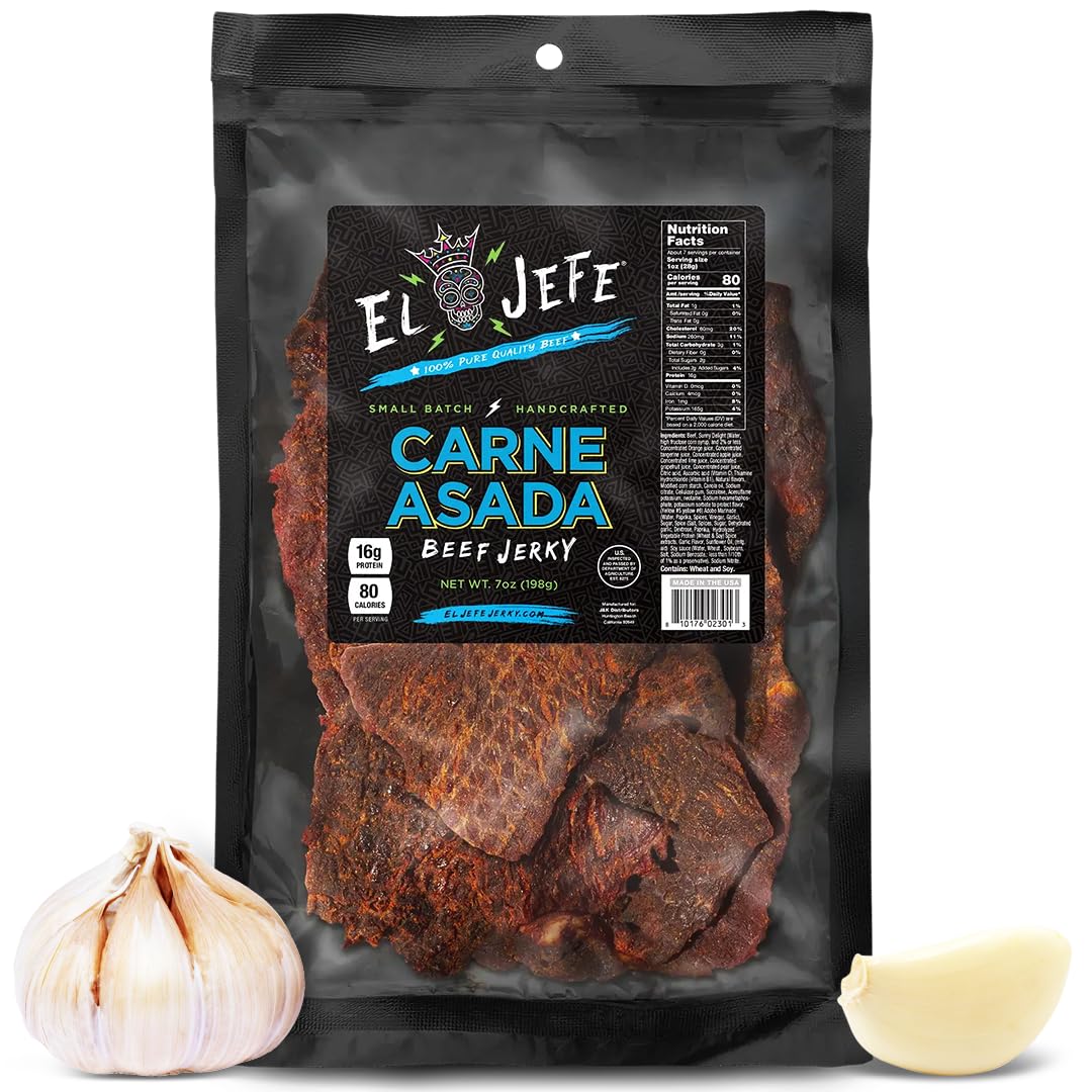 El Jefe Carne Asada 7oz Beef Jerky - Authentic Mexican Style Slab Jerky Handcrafted in Small Batches for a Bold Hispanic Flavor