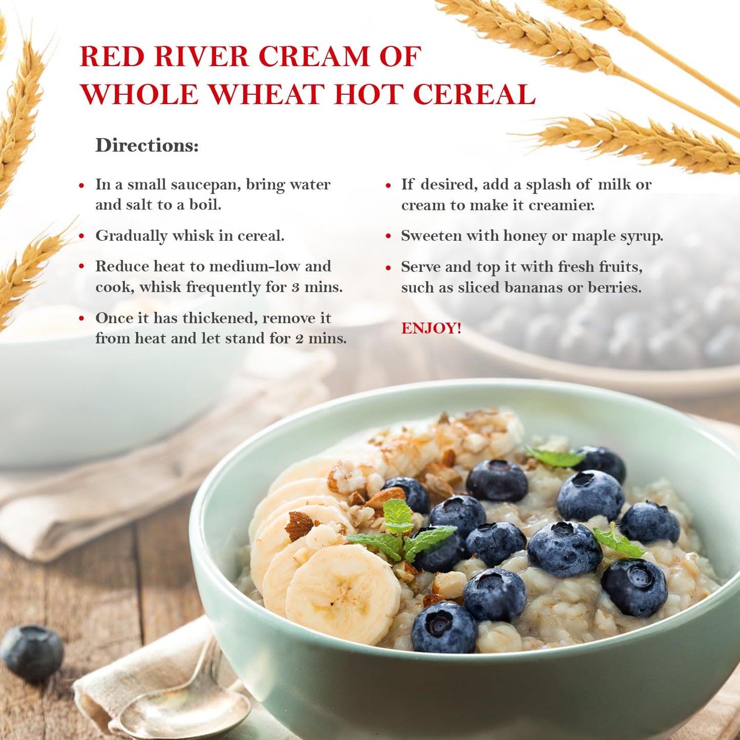 Red River Cereal - Cream Of Whole Wheat Hot Cereal (2Lbs / 908G) Made In Canada At Arva Flour Mills - All Natural, No-Additives