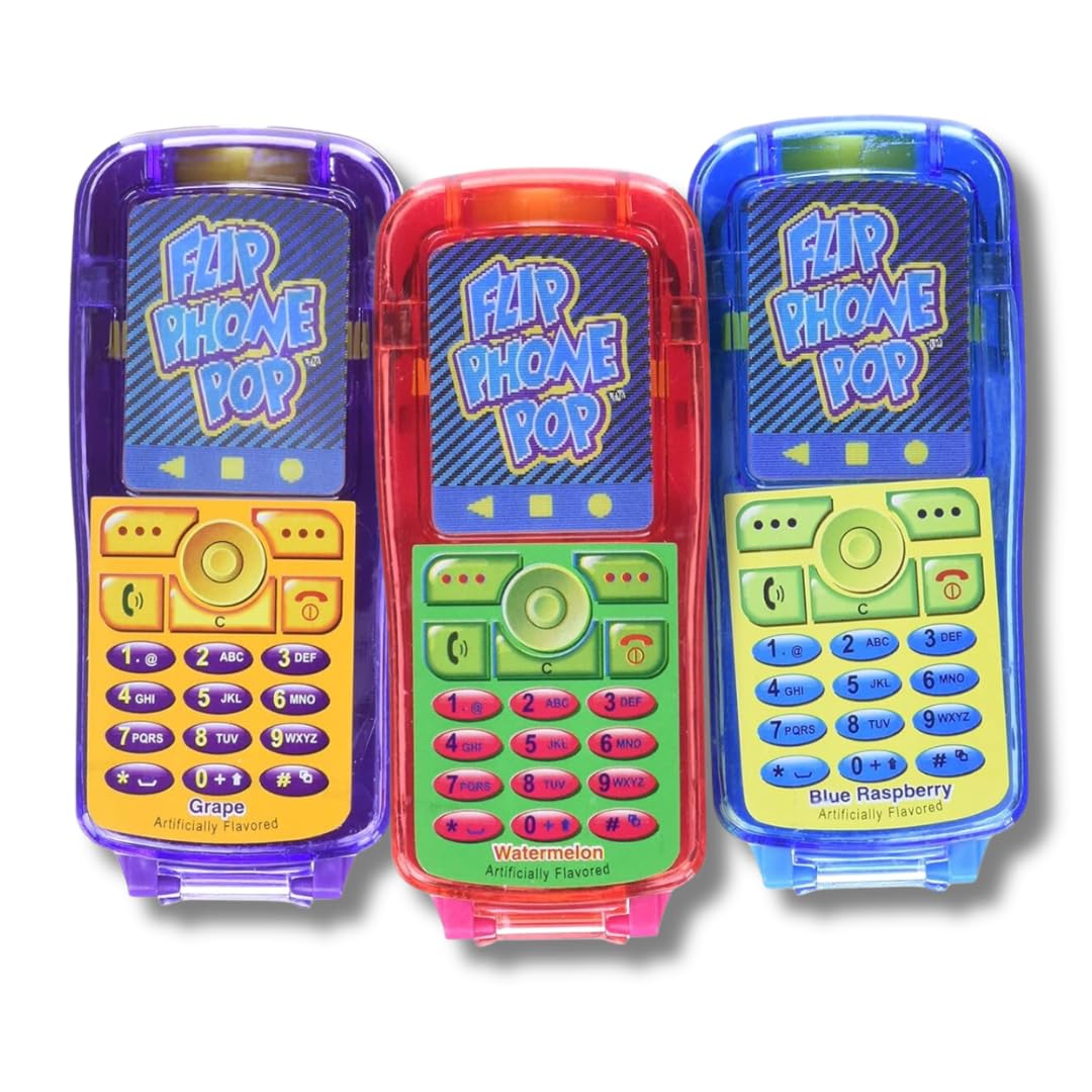Kidsmania Flip Phone Pop Gift, Fun Phone Shaped Lollipops, Pack Of 3 (Colors May Vary) By Lyzas Sweets &  