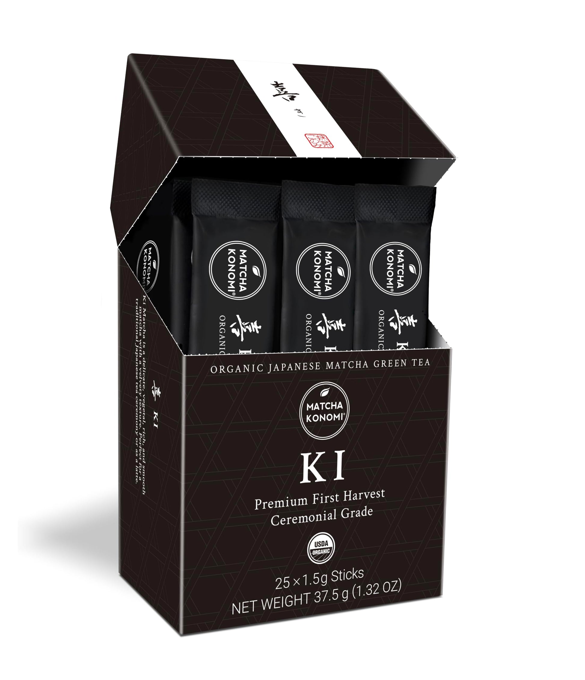 Ki Matcha (25 x 1.5g Sticks) - Organic Premium Ceremonial Japanese Matcha Green Tea Powder - First Harvest, Radiation Free, No A