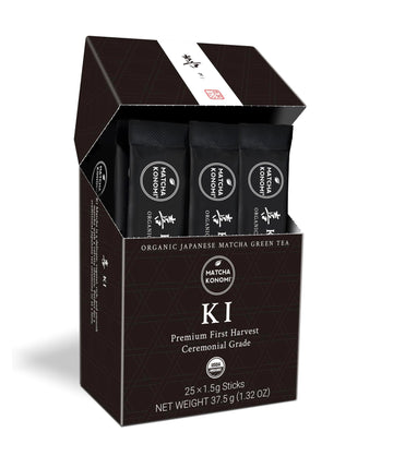 Ki Matcha (25 x 1.5g Sticks) - Organic Premium Ceremonial Japanese Matcha Green Tea Powder - First Harvest, Radiation Free, No A