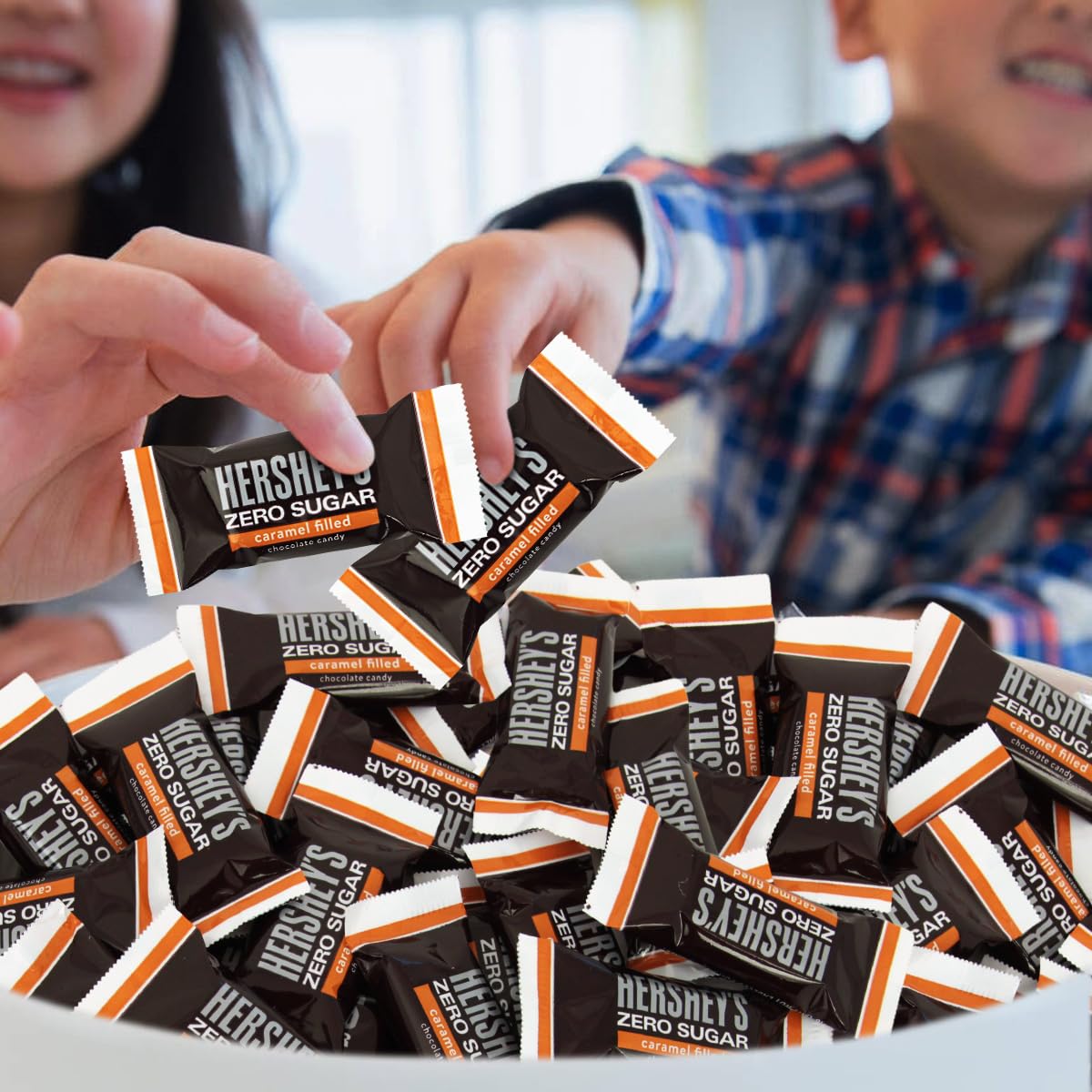 Hershey Zero Sugar Caramel Filled Chocolate Candy 4 Pound Approx 200 Pieces - Individuuly Wrapped Sugar Free Candy Bars For Part