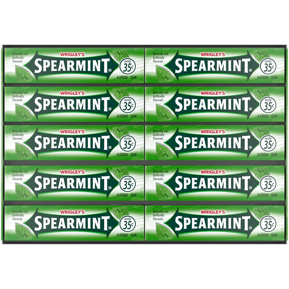 Wrigley's Spearmint Gum, 5 Count (Pack of 40) - Refreshing Chewing Gum for Long-Lasting Flavor