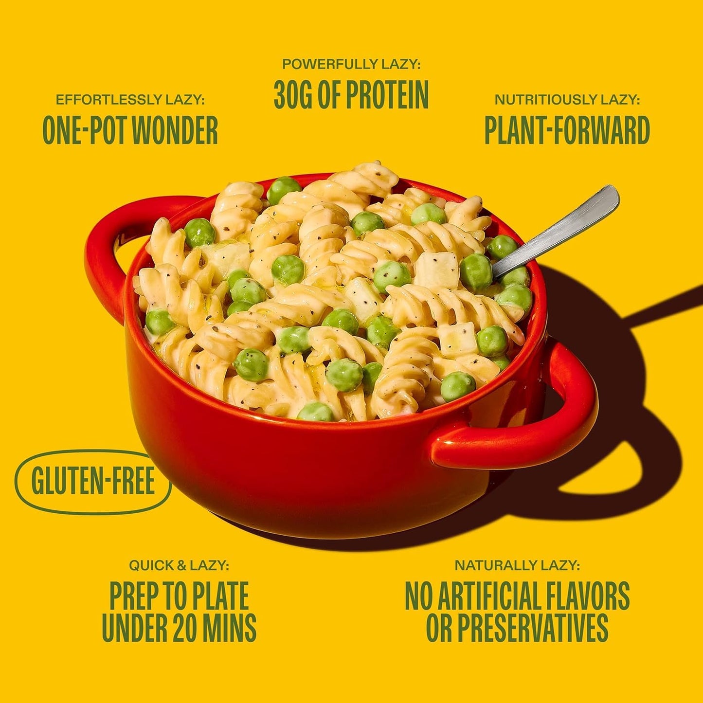 Lazy Food Gluten Free Pasta Meal - Vegan Peas and Pepper Pasta Meal with Chickpea and Yellow Pea Rotini, 1 Packs - 2 Serving