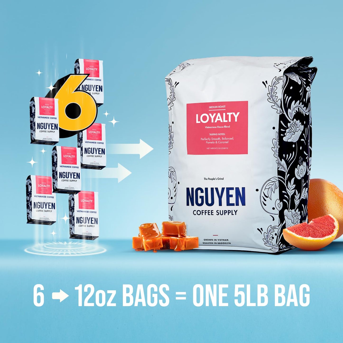 NGUYEN COFFEE SUPPLY Medium Roast Whole Coffee Beans, Low Acid, High Caffeine, 80 Ounce Bag, Vietnamese Single Origin