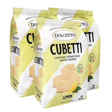 Dolcetto Cubetti Wafer Cookies, Lemon Flavor, 8.8 Ounce (Pack of 3), Cream Filled Bite Sized Crispy Wafer Cookies, Made in Italy