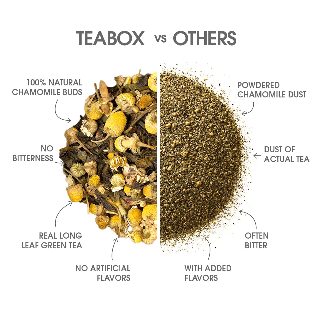 Teabox Enhanced Darjeeling Green Tea With Chamomile Flowers | 100% Whole Leaf & 0% Bitterness | Green Tea From The Himalayas | 100 Tea Bags (Low Caffeine)