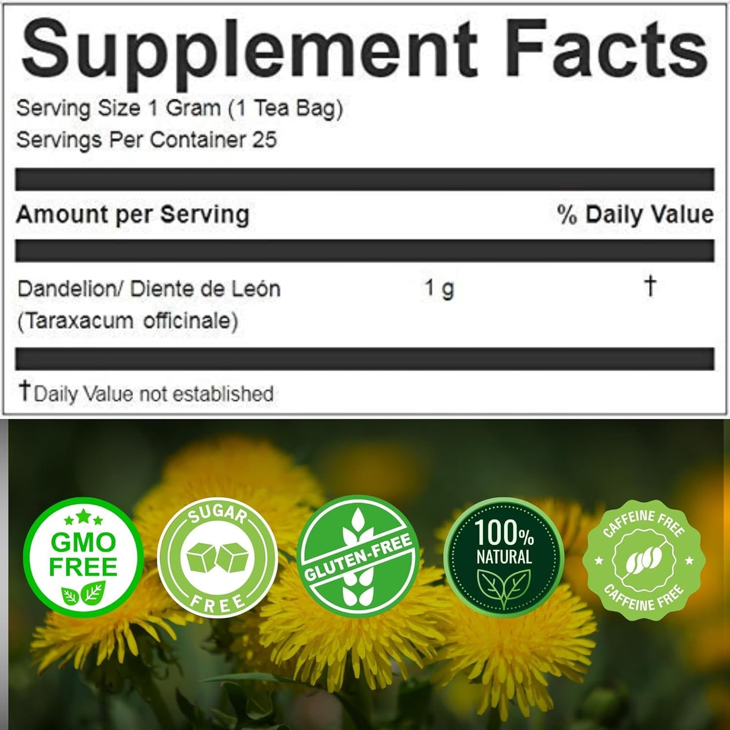 Hanan Dandelion Herbal Tea - 50 Teabags (25 Bags x 2 Boxes) - All-Natural Dandelion Root and Leaf from Peru