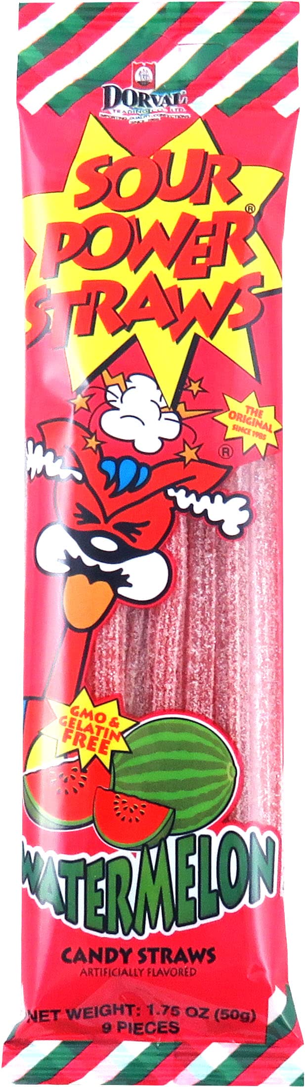 Sour Power Candy Straws, Watermelon, 1.75 Ounce, Pack Of 24