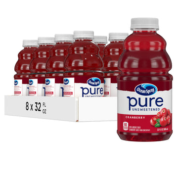 Ocean Spray 100% Pure Unsweetened Cranberry Juice, 32 Fl Oz Bottle, Pack of 8