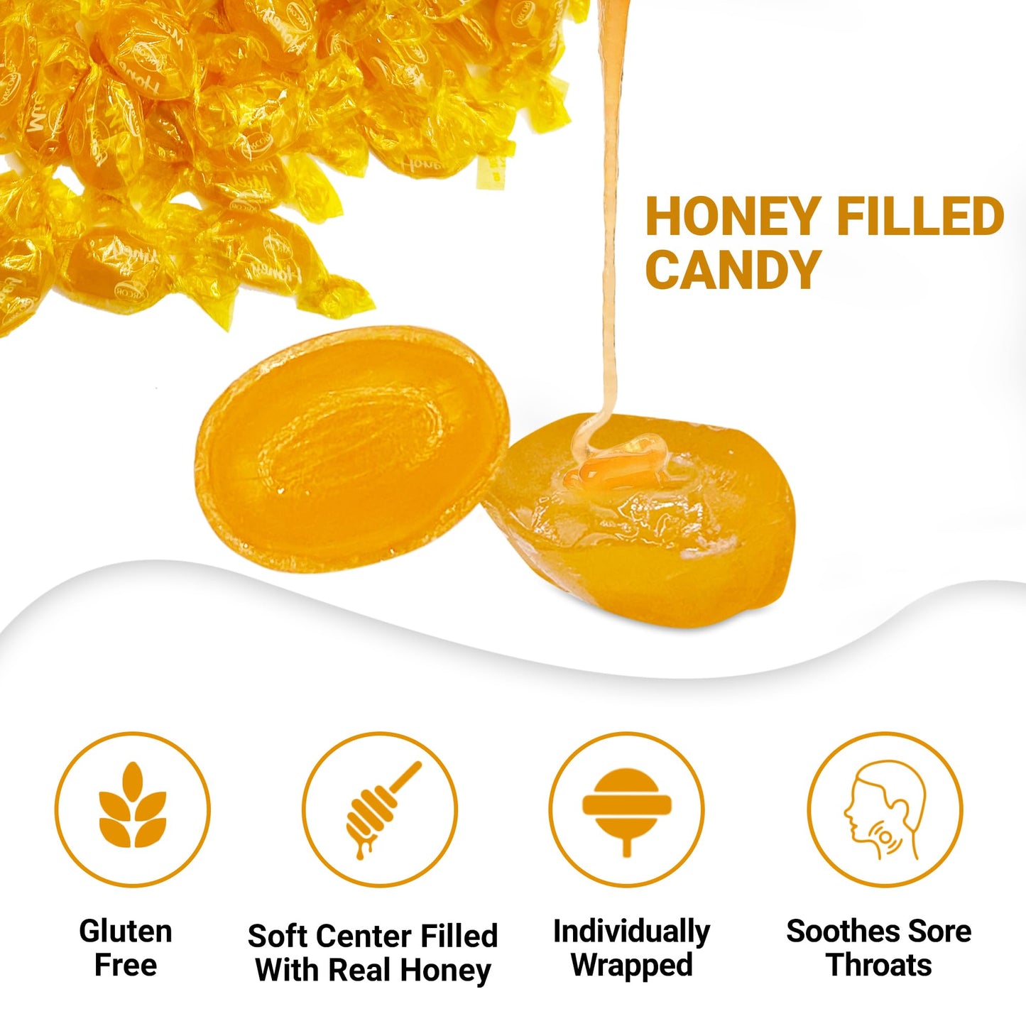 Honey Filled Hard Candy - Individually Wrapped Honey Hard Candy - 2 Pound Bulk Bag - Soft Honey Center Honey Candy