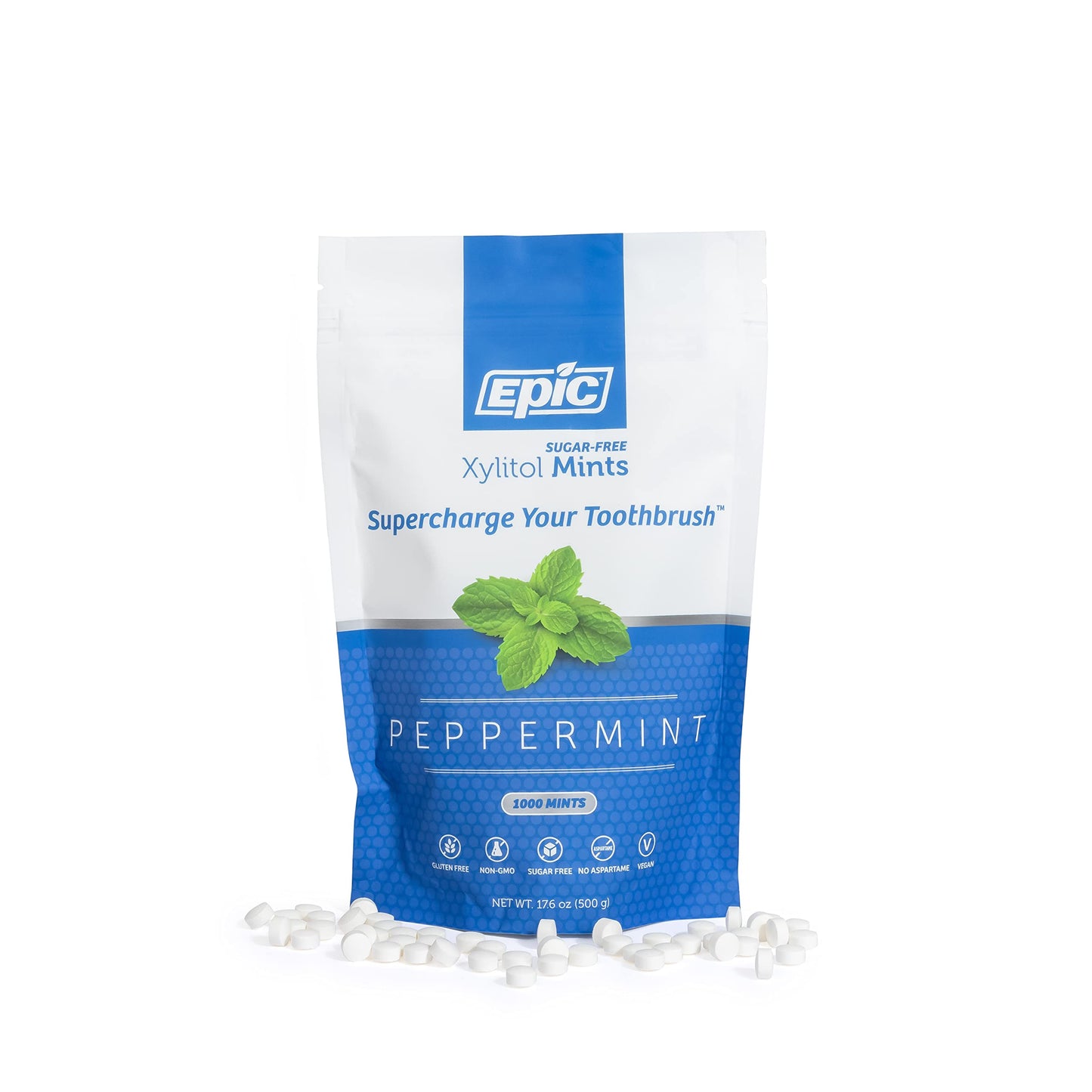 Epic Xylitol Mints - Sugar Free & Aspartame Free Mints Sweetened W/Xylitol For Dry Mouth & Gum Health (Cinnamon, 1000-Piece Bag, 1 Bag) (1000 Count (Pack Of 1), Peppermint)