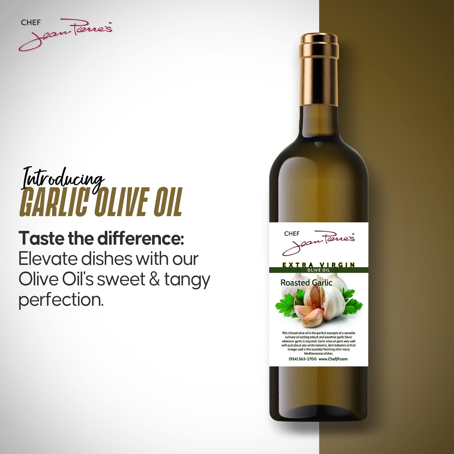 Chef Jean Pierre'S Extra Virgin Roasted Garlic Olive Oil - 750Ml (25Oz) Glass Bottle - Naturally Infused With Sweet And Tangy Fl