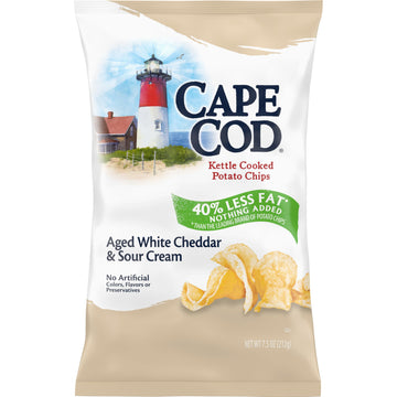 Cape Cod Potato Chips, Less Fat White Cheddar And Sour Cream Kettle Cooked Chips, 7.5 Oz