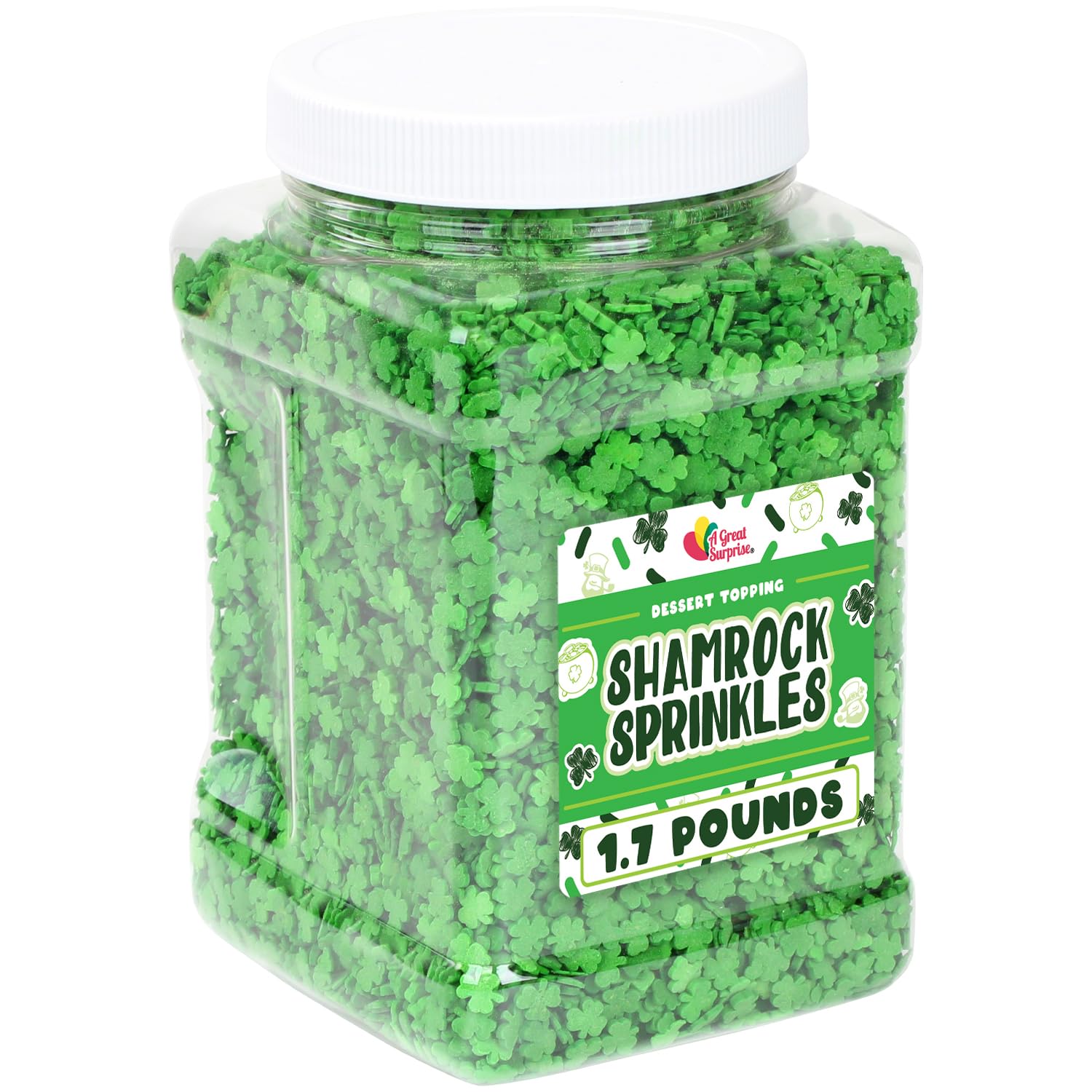 St. Patricks Day Sprinkles - 1.7 Lb - Green Shamrock Sprinkles - Clover Cupcake Toppings - Bulk Shamrock Shaped Quins For Cookie