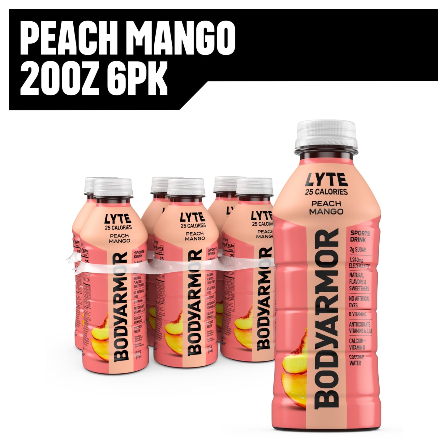 Bodyprotective Covering Lyte Sports Drink Low-Calorie Sports Beverage, Peach Mango, Coconut Water Hydration, Natural Flavors With Vitamins, Potassium-Packed Electrolytes, Perfect For Athletes, 20Fl Oz (Pack Of 6)
