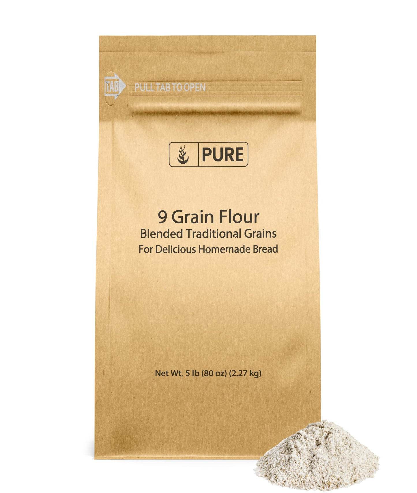Pure Original Ingredients 9 Grain Flour (5 Lb), Bread, Dough, Storable, Transportable