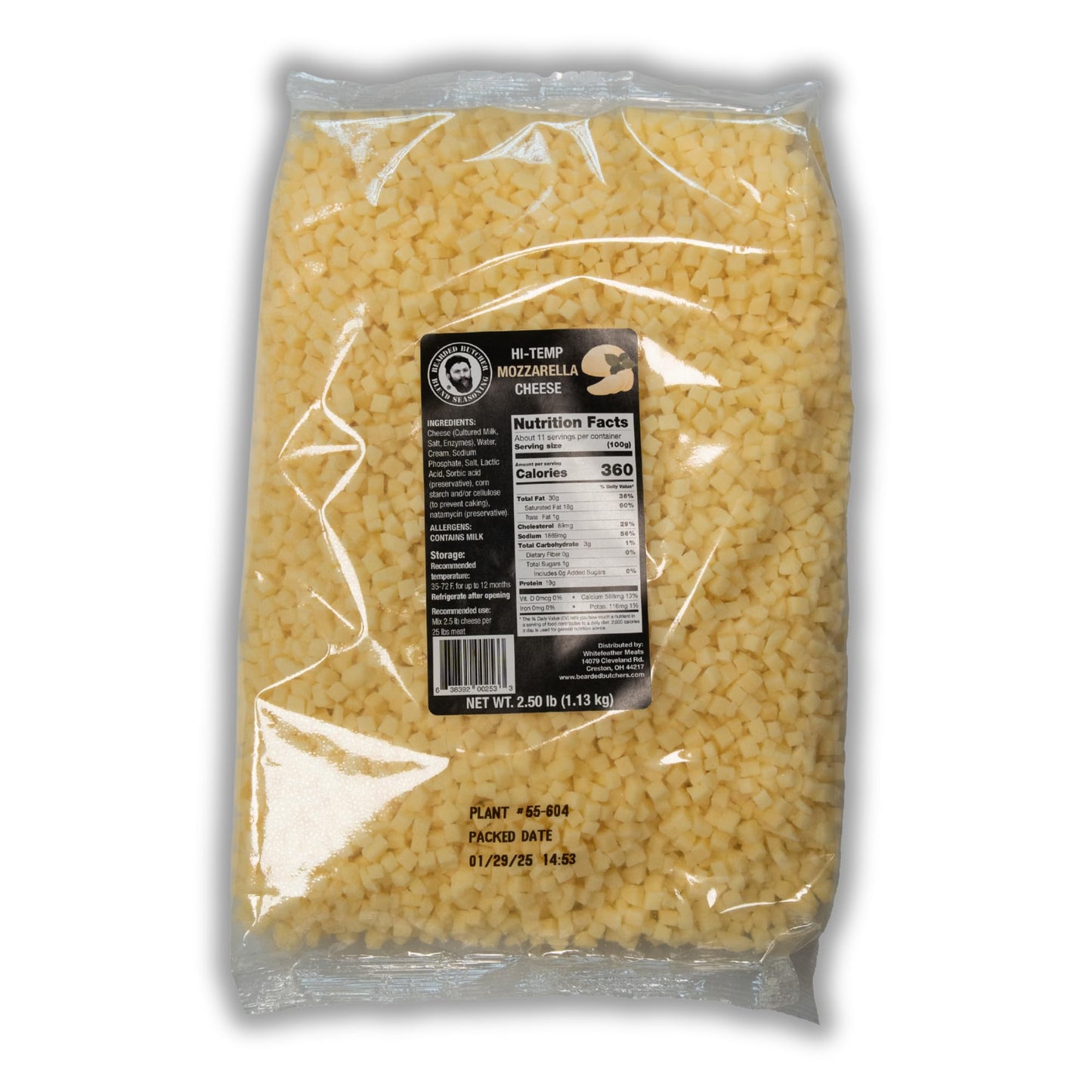 BEARDED BUTCHER BLEND SEASONING High-Temp Mozzarella Cheese Cubes 2.5 lbs – Shelf-Stable for Sausage Making, Burgers, and More