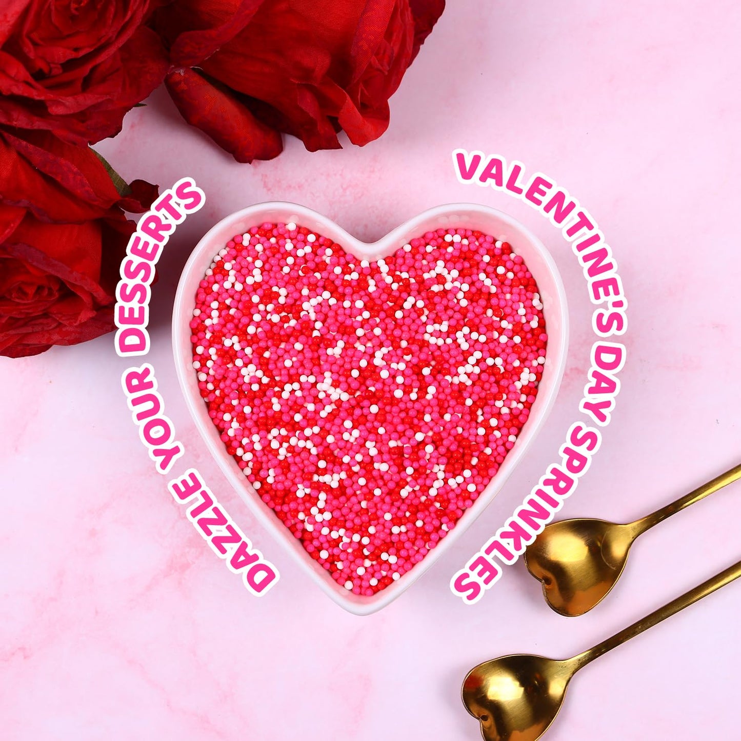 Pink Nonpareils Sprinkles, Red Pink And White Sprinkles Bulk For Cake Decorating Cupcake Baking Dessert Cookies Valentine'S Deco