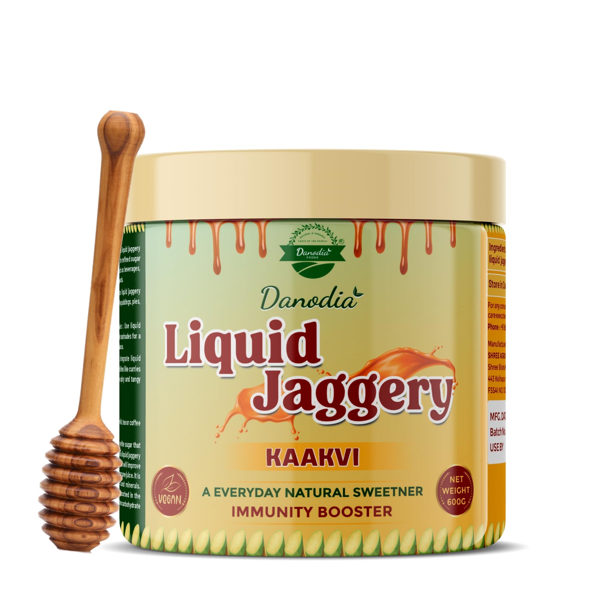 Danodia Foods Liquid Jaggery Syrup - Natural Sweetener, 600g (14 Fl Oz), Brown, No Preservatives, Rich in Minerals, Ideal for Beverages & Desserts