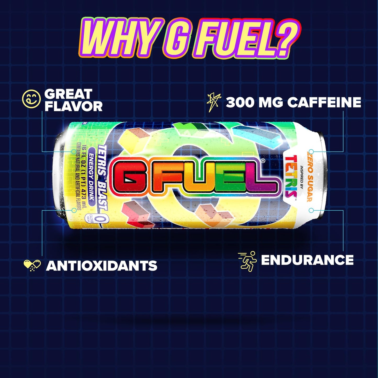G Fuel Tetris Blast Energy Drink, 16 oz Can, 12-Pack Case, Green