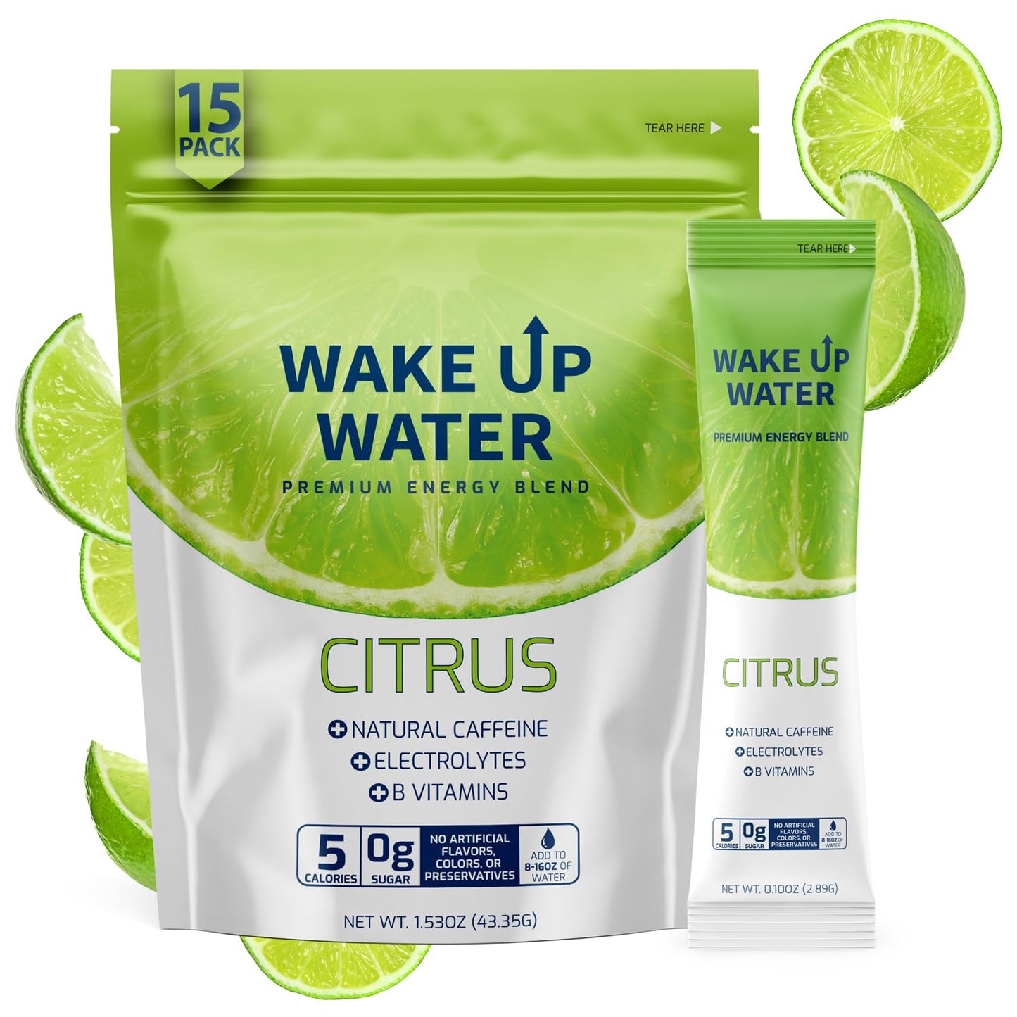 Wake Up Water Energy + Hydration Mix - Mango Flavor, Natural Caffeine, Electrolytes, No Sugar, Daily Fuel Packets