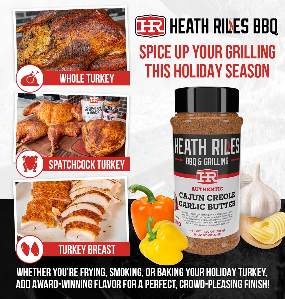 Heath Riles BBQ Cajun Creole Garlic Butter Rub Seasoning, 2 lb Refill Bag