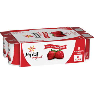 Yoplait Original Low Fat Strawberry Yogurt, Made with Real Fruit, 8 Yogurt Cups, 48 oz