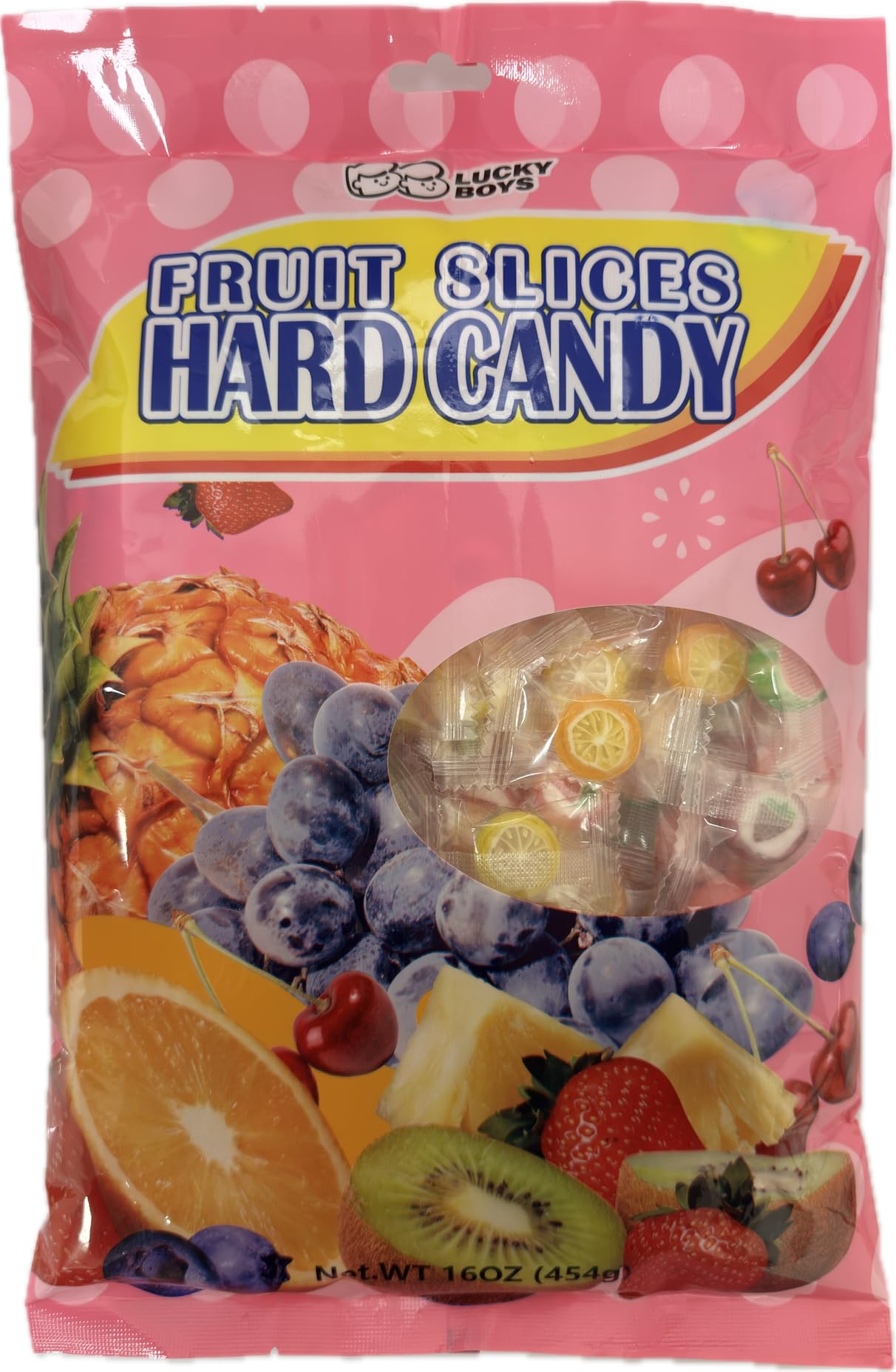 Lucky Boys Fruit Slices Hard Candy Bulk 1 lb Bag - Individually Wrapped Fruity Flavors for Office, Reception, Treat Bags