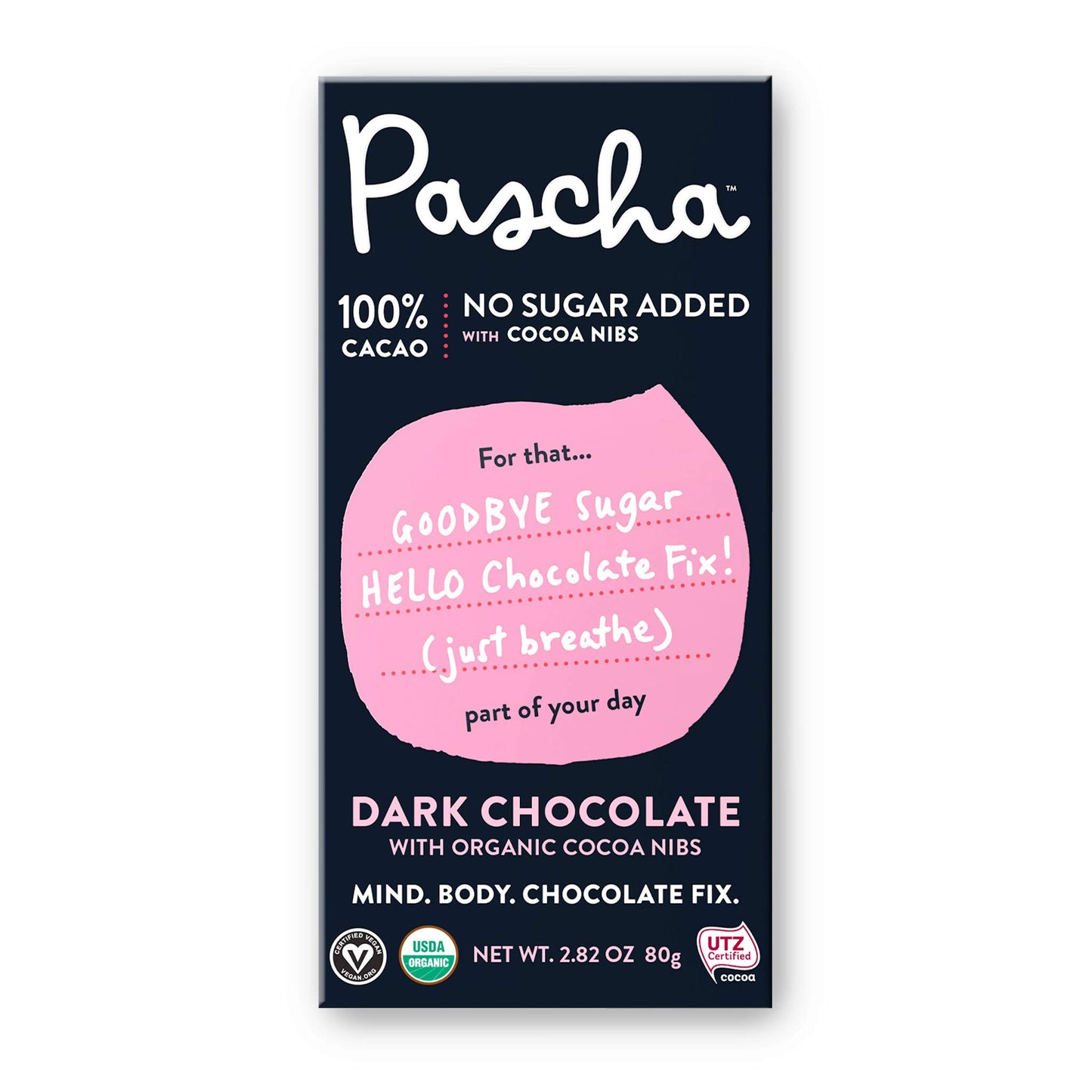 Pascha Organic 100% Cacao Chocolate Bars with Cocoa Nibs, Gluten Free, Non-GMO, 2.82 oz (Pack of 5)