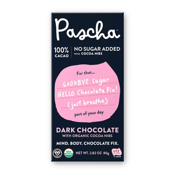 Pascha Organic 100% Cacao Chocolate Bars with Cocoa Nibs, Gluten Free, Non-GMO, 2.82 oz (Pack of 5)