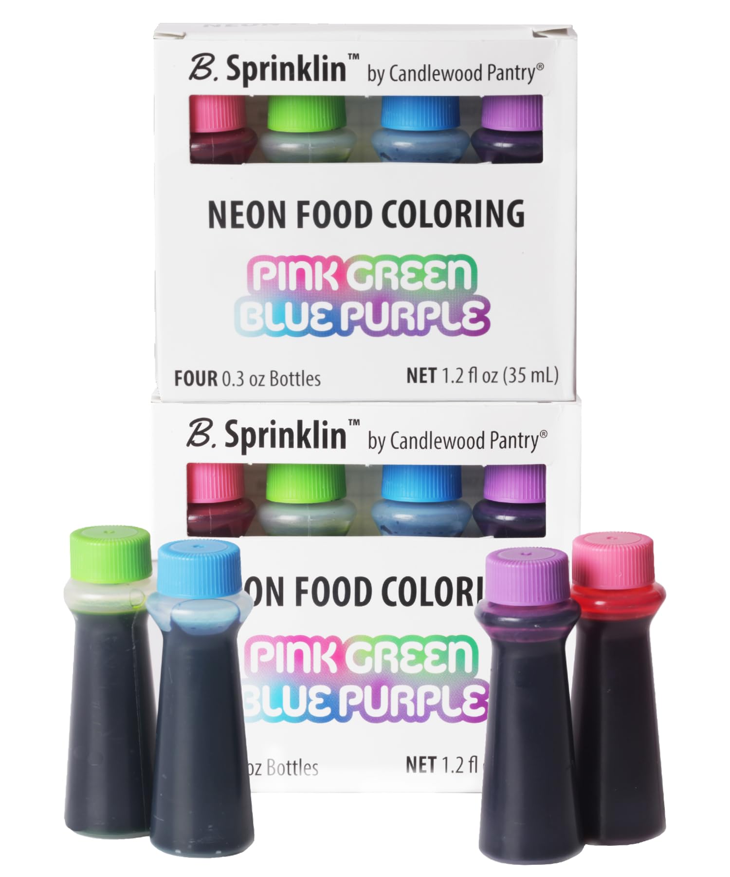 Candlewood Pantry B. Sprinklin Neon Liquid Food Coloring Kit Set of 4-0.3 fL Oz - Pink, Green, Purple, Blue - Vibrant Food Dye f