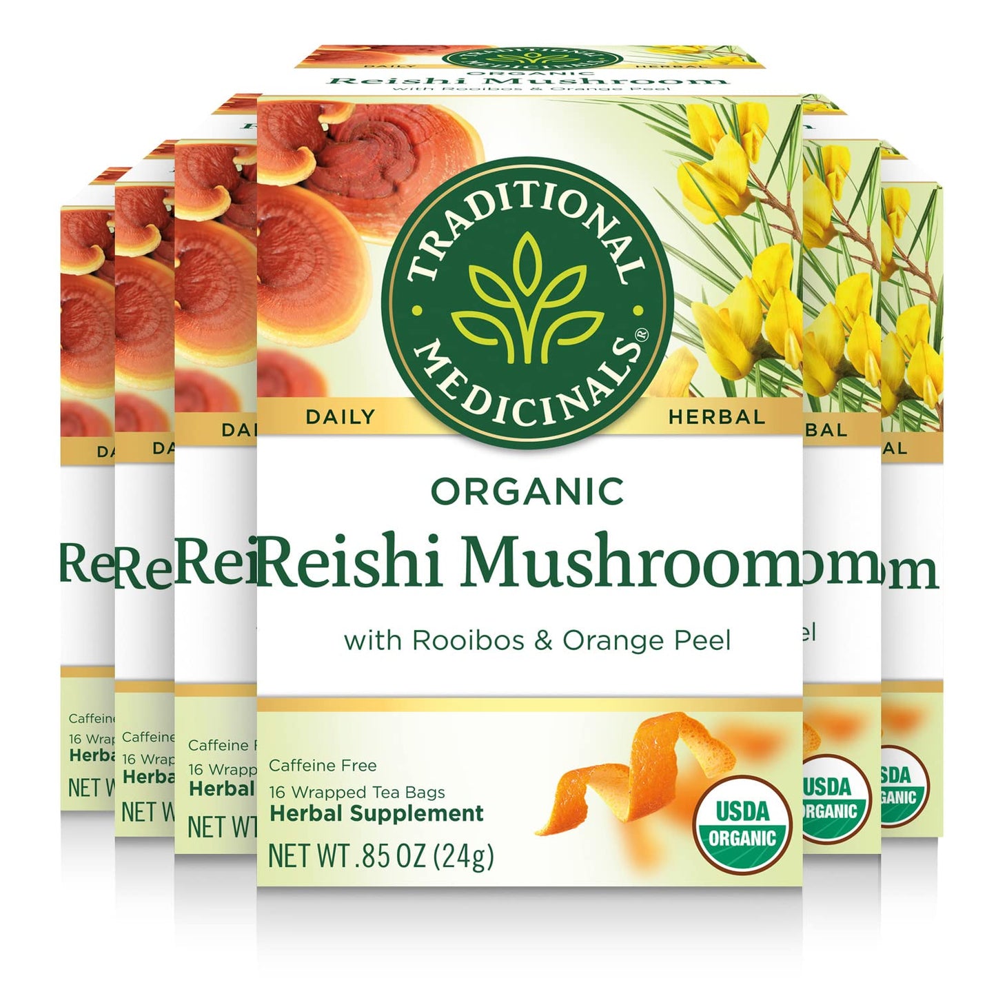 Traditional Medicinals Organic Reishi Mushroom Tea, Rooibos & Orange Peel, 96 Tea Bags (6 Pack), Natural