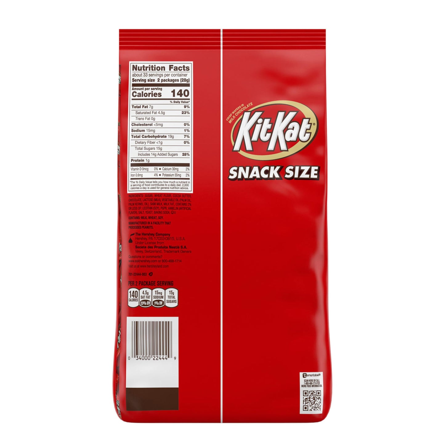 Kit Kat Milk Chocolate Wafer Snack Size, Candy Bag, 32.34 Oz (66 Pieces)
