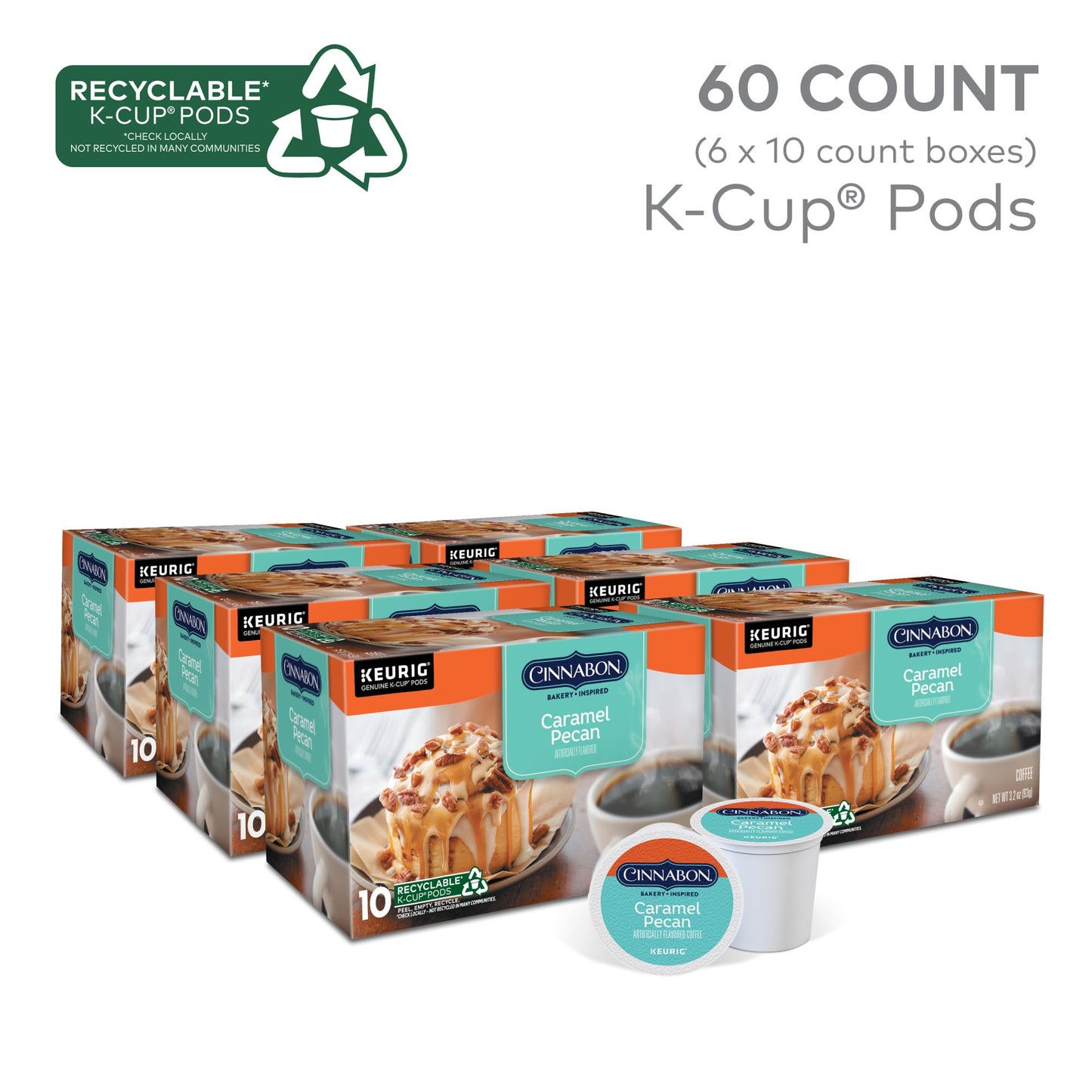 Cinnabon Caramel Pecan Coffee, Keurig Single Serve K-Cup Pods, 60 Count (6 Packs Of 10)