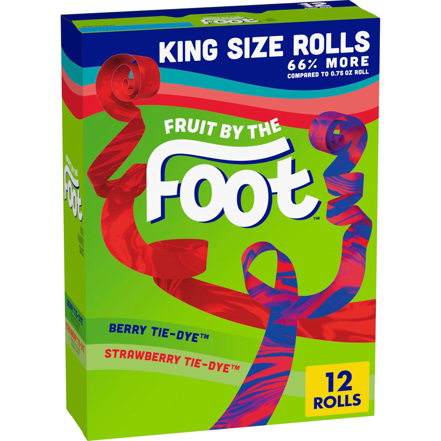 Fruit by the Foot Fruit Flavored Snacks  Berry and Strawberry Tie-Dye  12 King Size Rolls  15 oz