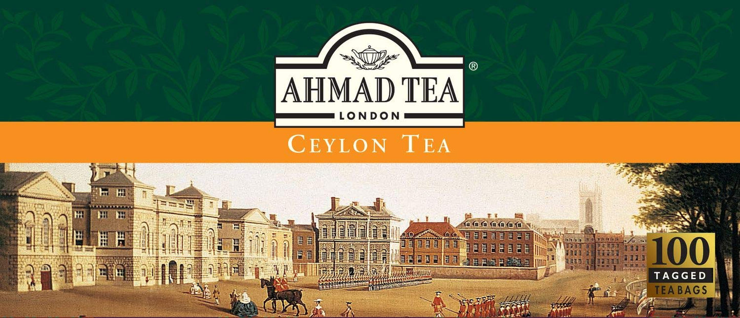 Ahmad Tea Ceylon Tagged Teabags, No Envelopes, 100 Count (Pack Of 1)