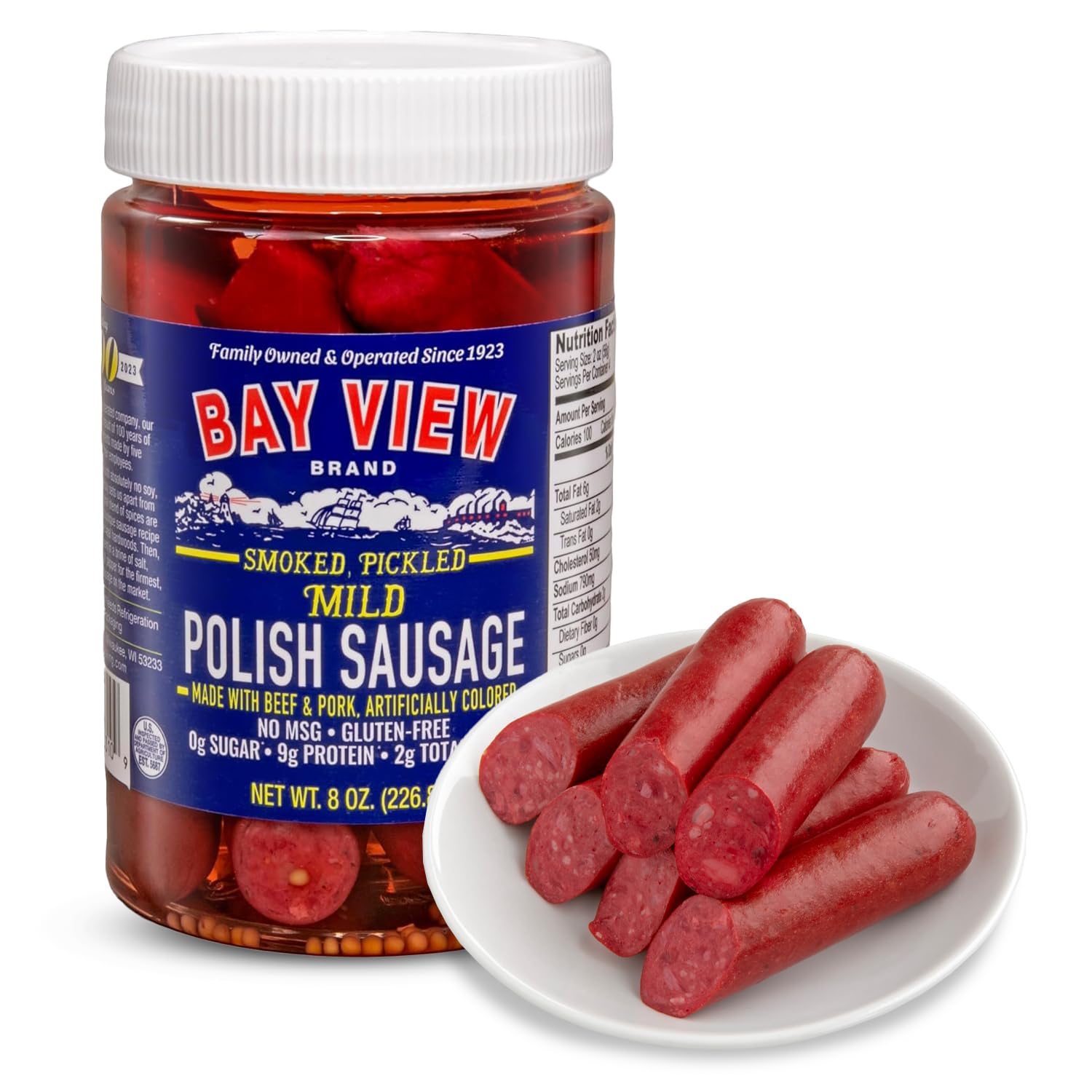 BAY VIEW BRAND Smoked Pickled Polish Sausage, Gluten Free, No MSG, 8oz