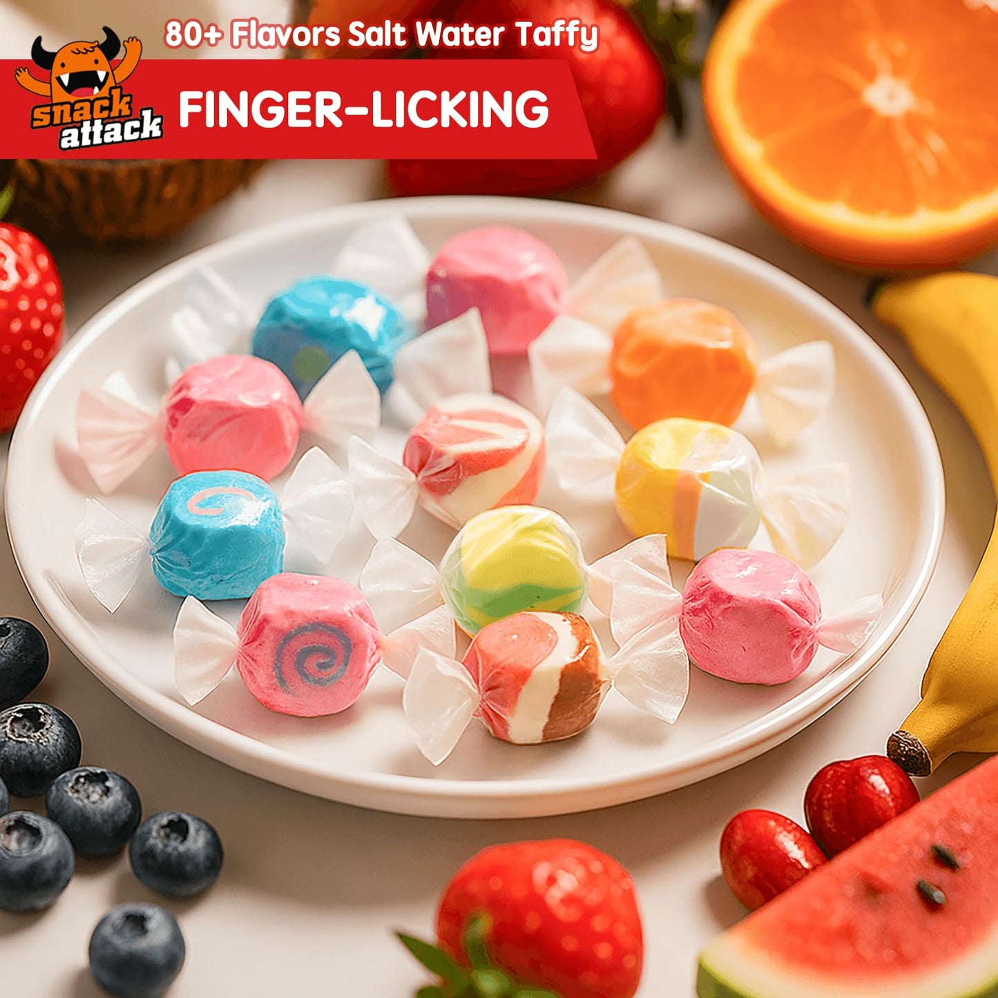 Salt Water Taffy By Snack Attack - 2Lb Bulk Bag, Individually Wrapped Vegan & Kosher Chewy Candy, (Classic Orange Cream, Old Fas