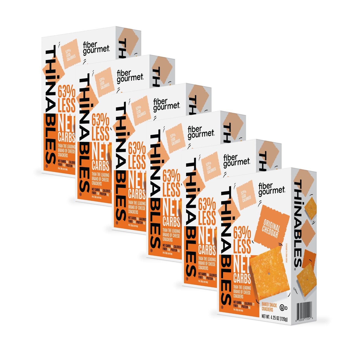 Fiber Gourmet Thinables Baked Cheese Crackers Healthy Low Net Carb Keto - Real Cheddar, High Fiber, 70 Calories, 6g Net Carbs, 1