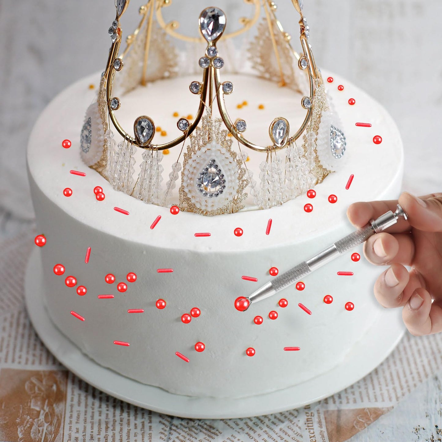 Kasvan Red Mix Sugar Sprinkles - Edible Candy Pearls With 4-Claw Sprinkle Pen,118G/4.16 Oz, Gift Box Pack, Baking Cake Decoratio