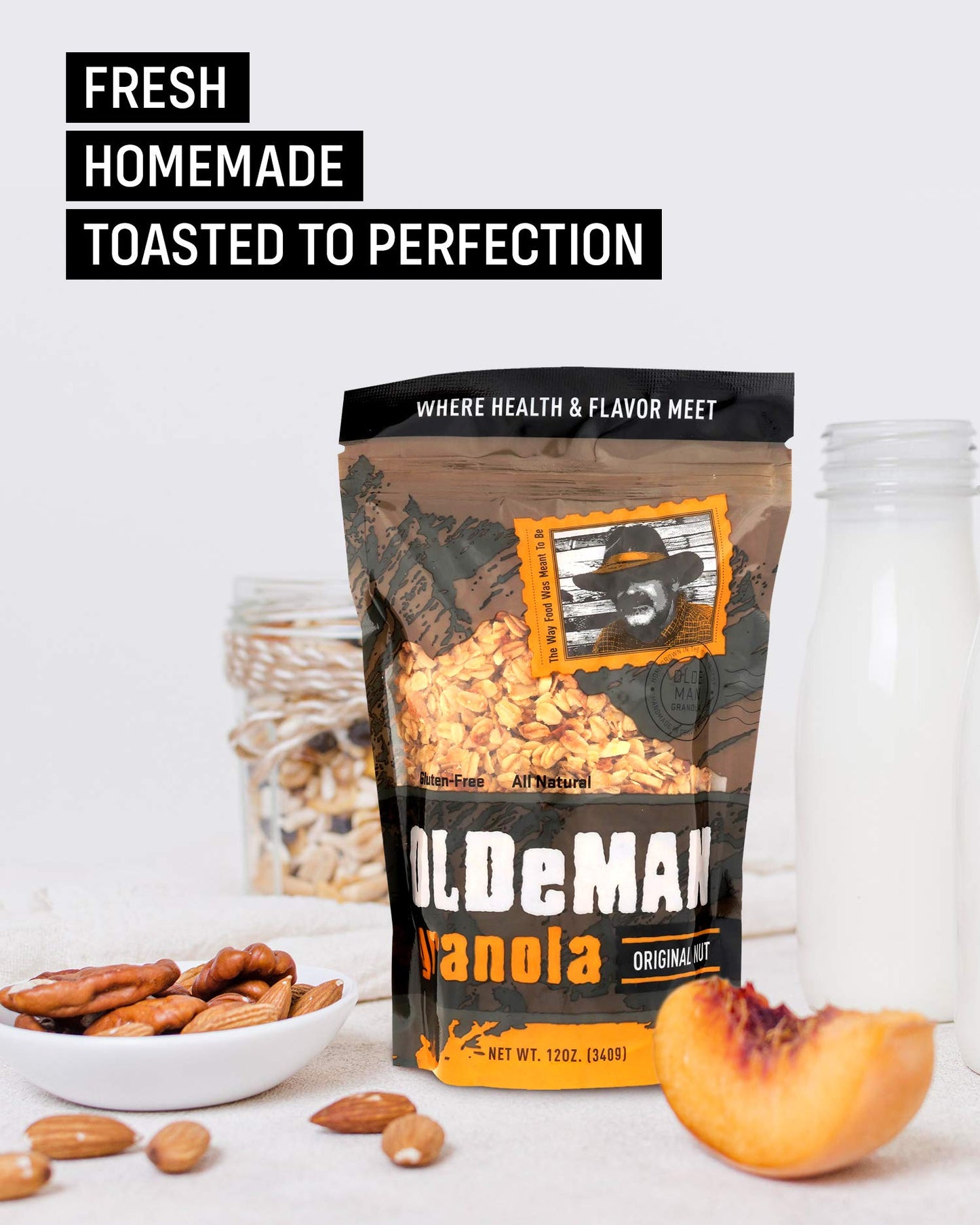 Olde Man Granola Gluten Free Granola Cereal - Non-GMO, Soft Whole Grain Oats - 12oz Pack