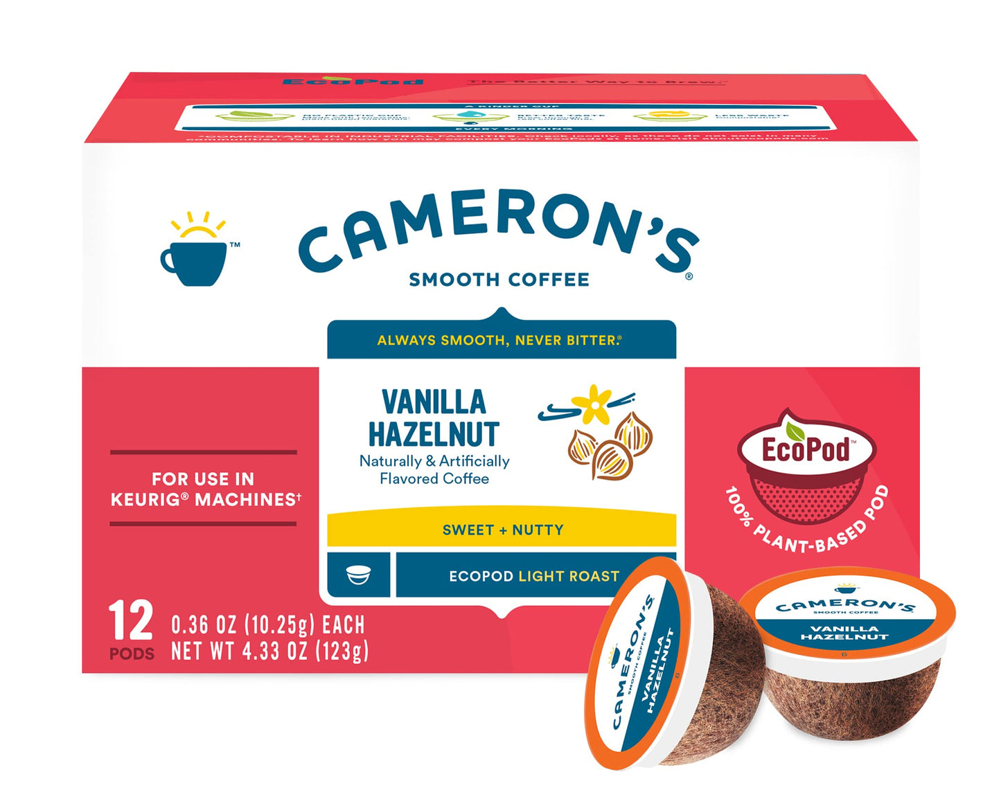 Camerons Coffee Single Serve Pods, Flavored, Vanilla Hazelnut, 12 Count (Pack of 1)