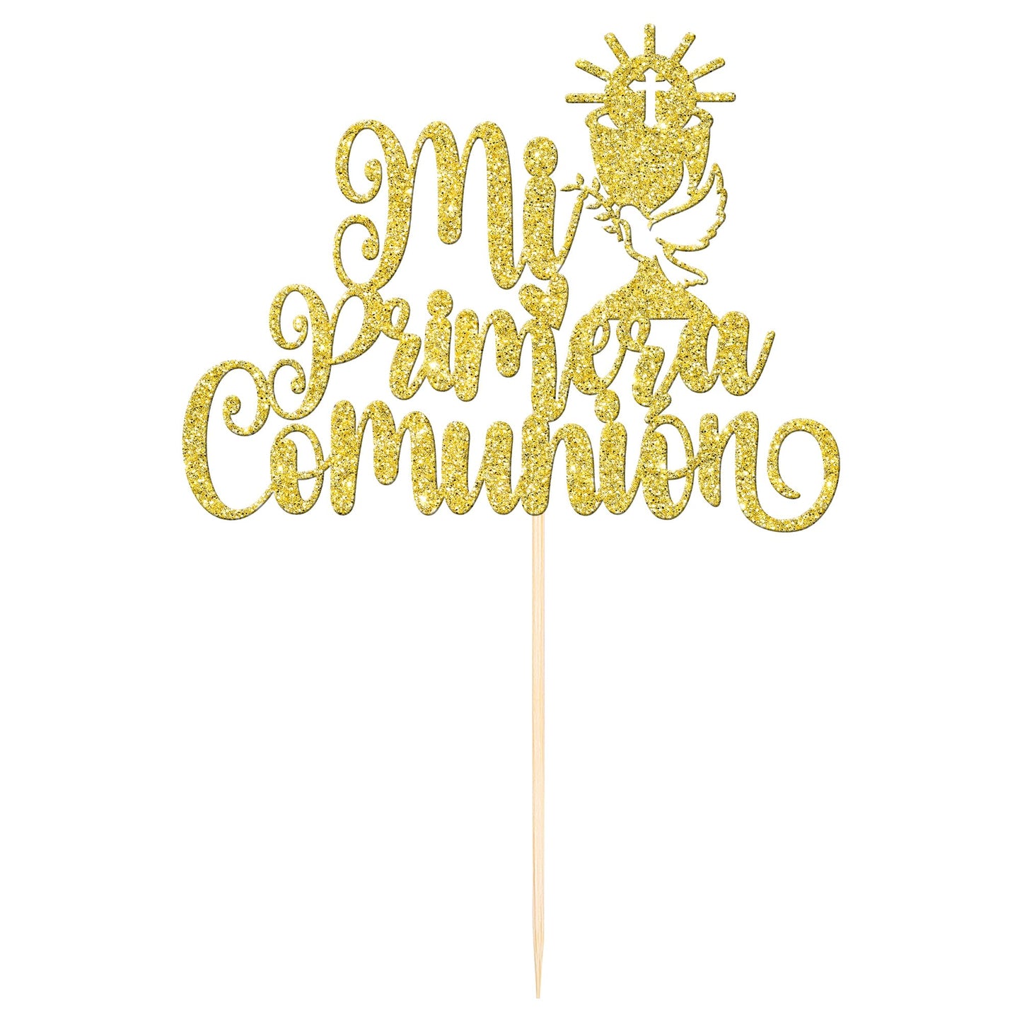 ZHUOWEISM Cake Topper - 1 PCS Dove Glitter Decoration for First Communion, Baby Shower, Christening, Gold, Paper